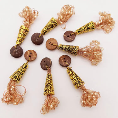 Wooden Button with Handcrafted Beaded Tassel, Decorative Buttons, Metal Cone Tassel Buttons